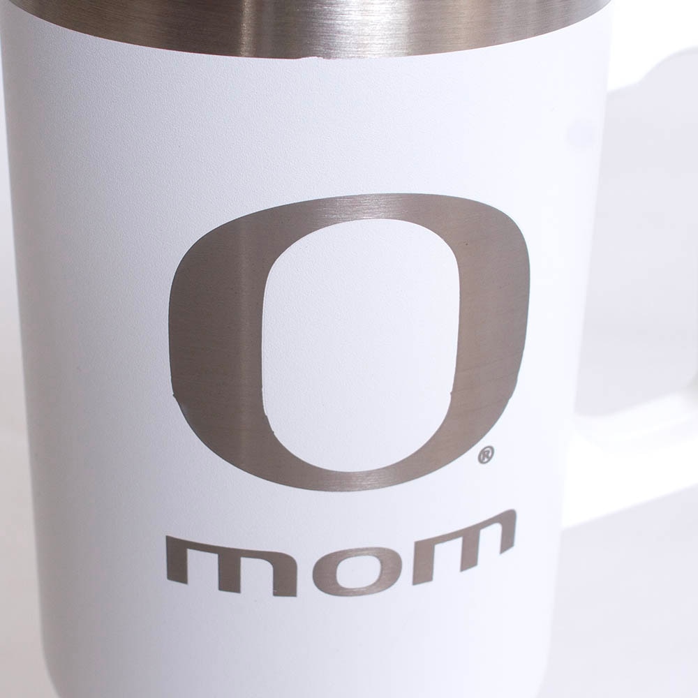 Classic Oregon O, RFSJ, Inc., White, Tumblers, Metal, Home & Auto, Powder coated, Stainless steel, Handle, Laser Etched, Mom, 40 Ounce, 826118